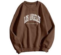 Generisch Sudadera sin capucha para mujer, con cartas, informal, de manga larga, con botones, blusa ligera para mujer, marrón, 3XL