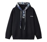 Generisch Sudadera unisex con capucha patchwork bordado sudadera con capucha sudadera de secado rápido suéter suelto camisetas casuales culturismo camiseta deportiva suelta niño parte superior, Negro
