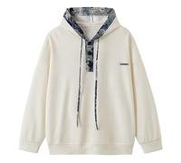 Generisch Sudadera unisex con capucha patchwork bordado sudadera con capucha sudadera de secado rápido suéter suelto camisetas casuales culturismo camiseta deportiva suelta niño parte superior, Blanco