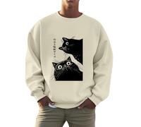 Generisch Sudadera unisex con curiosos gatos negros - Jersey con divertido diseño de gato y texto japonés | Parte superior original para los amantes de los gatos, L