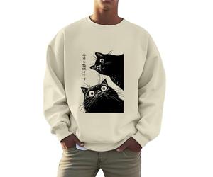 Generisch Sudadera unisex con curiosos gatos negros - Jersey con divertido diseño de gato y texto japonés | Parte superior original para los amantes de los gatos, XL