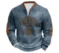 Generisch Sudadera vikinga para hombre de talla grande con media cremallera, mitología nórdica, suéter de tatuaje vikingo, gótico, medieval, vintage, ropa de calle para invierno, camiseta de manga