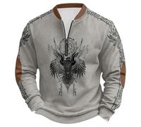 Generisch Sudadera vikinga para hombre de talla grande con media cremallera, mitología nórdica, suéter de tatuaje vikingo, gótico, medieval, vintage, ropa de calle para invierno, camiseta de manga