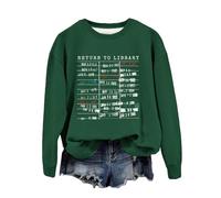 Generisch sudaderas biblioteca camisa mujeres libro amante sudadera gráfico cuello redondo lector bibliotecario maestro suéter tops, Verde oscuro., S