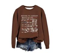 Generisch sudaderas biblioteca camisa mujeres libro amante sudadera gráfico cuello redondo lector bibliotecario maestro suéter tops, marrón, XL