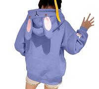 Generisch Sudaderas casuales para mujer con orejas de conejo, sudaderas con capucha para otoño, manga larga, casuales con cordón, azul celeste, L