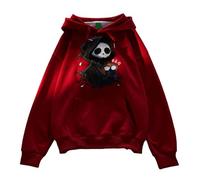 Generisch Sudaderas con capucha de manga larga patrón bordado bolsillo de gran tamaño suéter otoño tops suéter de gran tamaño mujer, rojo, L