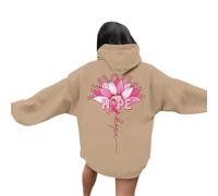 Generisch Sudaderas con capucha Elegante sudadera para mujer sin uso diario. Estampado "Breast Cancer Awareness Month". Ajuste relajado para la moda casual., caqui, XXL