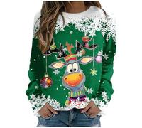 Generisch Sudaderas con capucha informales, frescas y ligeras, con cuello redondo y estampado de Papá Noel para mujer, verde, XL