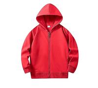 Generisch Sudaderas con capucha para bebé de manga larga con cremallera de color liso para niños, unisex, abrigo suave, blusa con bolsillo, rojo, 18-24 meses