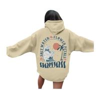 Generisch Sudaderas con capucha para mujer con letras gráficas de gran tamaño Suéter Tops Casual Manga Larga Sudadera con Capucha con Cordón Bolsillos Mi cuenta, caqui, S