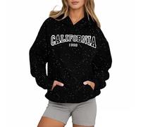 Generisch Sudaderas con capucha para mujer Oversize Jersey California Sudadera Los Ángeles Sudadera con Capucha Sudadera Deportiva Tops con Bolsillo Tops Streetwear, Negro , XL