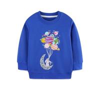 Generisch Sudaderas con capucha para niña, suéter de invierno, manga larga, top casual con lindo conejo planeta bordado cómodo ajuste holgado, azul, 6-7 años