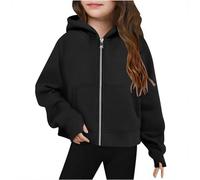 Generisch Sudaderas con capucha para niñas con cremallera, sudaderas con capucha para adolescentes, chaquetas de forro polar para niños, conjuntos de moda de invierno, Negro , 11-12 años