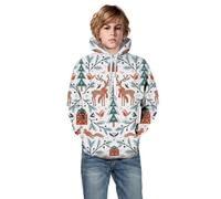 Generisch Sudaderas con capucha para niño con diseño de reno en 3D con diseño de árbol de Navidad, para niños pequeños, niñas, con bolsillo, café, 13-14 años