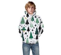 Generisch Sudaderas con capucha para niño con diseño de reno en 3D con diseño de árbol de Navidad, para niños pequeños, niñas, con bolsillo, azul, 3-4 años