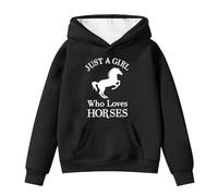 Generisch Sudaderas con capucha y sudaderas para niña de invierno cálido suéter de forro polar con bolsillo lindo estampado de caballos casual sudadera con capucha de manga larga para, Negro , 6-7