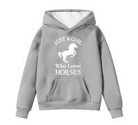 Generisch Sudaderas con capucha y sudaderas para niña de invierno cálido suéter de forro polar con bolsillo lindo estampado de caballos casual sudadera con capucha de manga larga para, gris, 4-5 años