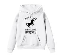 Generisch Sudaderas con capucha y sudaderas para niña de invierno cálido suéter de forro polar con bolsillo lindo estampado de caballos casual sudadera con capucha de manga larga para, Blanco, 12-13