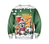 Generisch Sudaderas de algodón para hombre, invierno, Navidad, cuello redondo, camiseta deportiva, manga corta, cuello redondo, camiseta deportiva, chaquetas de fantasía para hombre, Verde claro., L