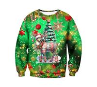Generisch Sudaderas de algodón para hombre, invierno, Navidad, cuello redondo, camiseta deportiva, manga corta, cuello redondo, camiseta deportiva, chaquetas de fantasía para hombre, verde, S