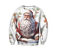 Generisch Sudaderas de algodón para hombre, invierno, Navidad, cuello redondo, camiseta deportiva, manga corta, cuello redondo, camiseta deportiva, chaquetas de fantasía para hombre, Blanco, L