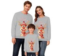 Generisch Sudaderas de manga larga a juego con cuello redondo estampado para toda la familia, suave forro polar ligero, trajes para padres e hijos, ropa de Navidad invernal en estilo casual, gris, 8-9