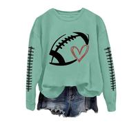 Generisch Sudaderas de manga larga con cuello redondo y manga larga para mujer, con estampado gráfico de fútbol, verde, M