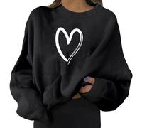 Generisch Sudaderas de moda para mujer, informal, manga larga, cuello redondo, suave, estampado de amor, sudadera de invierno para mujer con purpurina, top de fiesta, Negro , XL