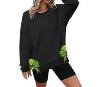Generisch Sudaderas deportivas para mujer con lazo lateral con apliques sudaderas de gran tamaño sudaderas de cuello redondo manga larga suéter top tumblr joyas, Negro , L