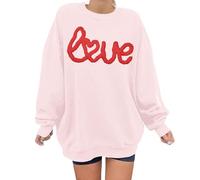 Generisch Sudaderas para el día de San Valentín para mujer, de gran tamaño, cuello redondo, bordado, para el día de San Valentín, albornoz de rizo, sin, Rosa., M