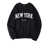 Generisch Sudaderas para hombre Jersey New York Estampado Jersey Cuello Redondo Sudadera Invierno Suéter Holgado Top Deporte Ropa de Calle Adolescente Blusa Tops Letter Graphic Print, Negro , XL