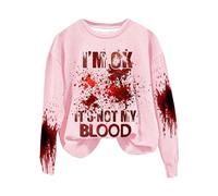 Generisch Sudaderas para mujer, con texto en inglés "I'm Ok It's Not My Blood", sarcástica Halloween, humor, camiseta estampada suave, sudadera para mujer, sudaderas sin mujer, Rosa., M