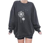 Generisch Sudaderas sueltas de manga larga para mujer, cuello redondo, gris, L