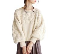 Generisch Suéter de gran tamaño para mujer, elegante, de punto, básico, de manga larga, cómodo, elegante, para invierno, corte ajustado, parte superior, 01 beige., L