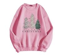 Generisch Suéter de Navidad para mujer, sudadera con texto "In My Christmas Suéter", suéter divertido con gráficos de árbol de Navidad, camiseta informal para niñas y adolescentes, Rosa., XL