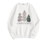 Generisch Suéter de Navidad para mujer, sudadera con texto "In My Christmas Suéter", suéter divertido con gráficos de árbol de Navidad, camiseta informal para niñas y adolescentes, Blanco, L