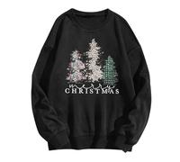 Generisch Suéter de Navidad para mujer, sudadera con texto "In My Christmas Suéter", suéter divertido con gráficos de árbol de Navidad, camiseta informal para niñas y adolescentes, Negro , XL