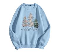 Generisch Suéter de Navidad para mujer, sudadera con texto "In My Christmas Suéter", suéter divertido con gráficos de árbol de Navidad, camiseta informal para niñas y adolescentes, azul celeste, XXL