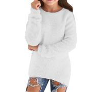 Generisch Suéter de niña suave suelto cómodo de manga larga para niños, cálida y gruesa prenda de punto, linda ropa de otoño, Blanco, 13-14 años
