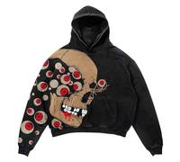 Generisch Suéter negro para hombre con capucha para Halloween, ropa informal, ajuste holgado, impresión digital, sudaderas para comodidad diaria, sudadera industrial, sudadera para hombre, Negro