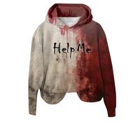 Generisch Suéter para mujer con estampado de letras divertidas, ropa de Halloween sangrienta, sudadera con capucha para salpicaduras de sangre, Vino, S