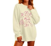 Generisch Suéter para mujer con estampado de patrón, suelto, básico, manga larga, informal, cuello redondo, tallas grandes, cómoda, ropa de calle, talla grande, sudadera ligera de gran tamaño, O beige
