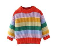 Generisch Suéter para niños pequeños Lindo arco iris a rayas abrigo invierno chaqueta de punto cálido suave cómodo manga larga moda infantil, rojo, 5-6 años