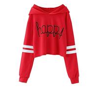 Generisch Suéter Softie Casual Loose Active Full Sleeves Sudaderas con Capucha Sudaderas con Sudadera Corta con Estampado Letter Estampado A Rayas Teen Crop Tops Girls Tops Sudadera con Capucha Bajo