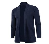 Generisch Suéteres para Hombre Moda para Hombre Casual Formal Lana Tejido Cuello Alto Manga Larga Estilo Largo Chaleco Chaqueta de Cuero para Hombre S, marine, 3XL