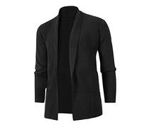 Generisch Suéteres para Hombre Moda para Hombre Casual Formal Lana Tejido Cuello Alto Manga Larga Estilo Largo Chaleco Abrigo Chaqueta de Cuero para Hombre S, Negro , XL