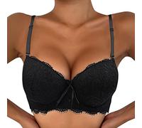 Generisch Sujetador de encaje con aros para mujer, ropa interior seductora con efecto push-up, espalda decorativa, Negro , 85B