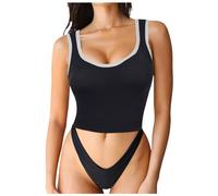 Generisch Sujetador deportivo largo con cuello en forma de corazón, acolchado, para entrenamiento básico, para mujer, Negro , talla única