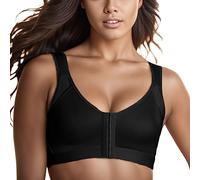 Generisch Sujetador deportivo postoperatorio para mujer, sin aros, cierre frontal, espalda cruzada, cómodo bustier después del pecho, Op Still Sport Bralette Sport Bra Yoga Fitness Braletten, Negro